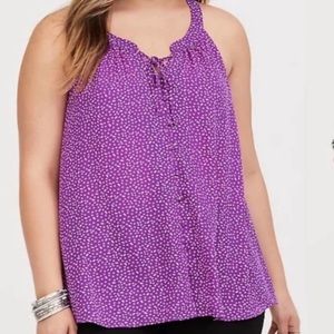 Torrid Georgette Tank Top Polka-Dotted Split-Neck Women’s 2X Purple Chiffon